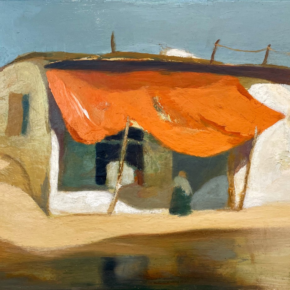 Майкл Эконому — Красный тент, 1927-1928 (картон, масло)