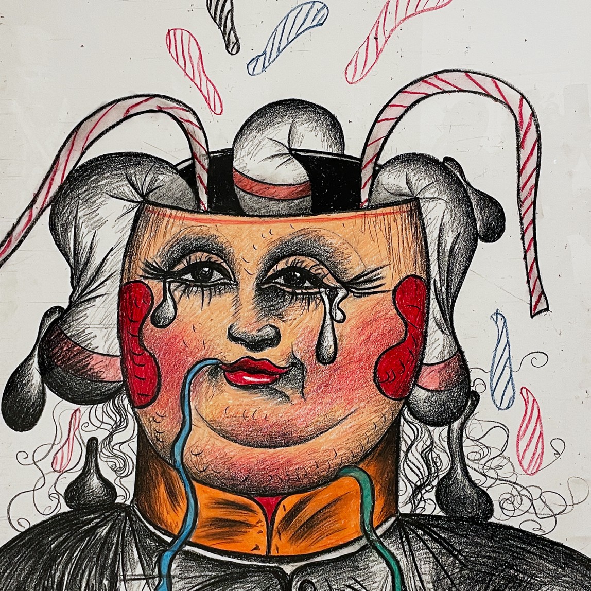 Пинхас Бурштын (Марьян) — Персонаж (Наполеон), 1974 (цветной восковой карандаш на тканой доске музея)
