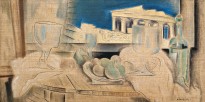 Константинос Парфенис — Натюрморт на фоне Акрополя, 1931 (негрунтованный холст, масло)