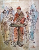 Реувен Рубин — Авраам и три ангела, 1926 (перо, акварель)