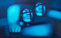 Олег Целков — Двое с перевязанными лицами, 2002 (холст, масло)