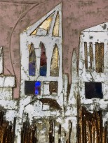 Андреа Стелла — Древние городки, 2018 (гипсовый левкас, натуральные краски, суальное золото, картон, стекло, окисление) фрагмент