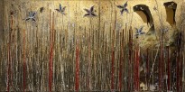 Андреа Стелла — Заколдованный сад, 2018 (гипсовый левкас, натуральные краски, суальное золото, картон, стекло, окисление)