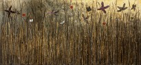 Андреа Стелла — Проблески осени, 2018 (гипсовый левкас, натуральные краски, суальное золото, картон, стекло, оксиление)