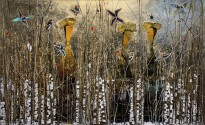 Андреа Стелла — Секретные встречи, 2018 (гипсовый левкас, натуральные краски, суальное золото, картон, стекло, окисление)