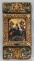 Фрагмент резного иконостаса XIX в. Богородица Живоносный Источник и Благовещение Богородицы.