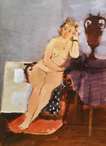 Александр Ведерников - Натурщица в интерьере, 1937 (бумага, акварель)