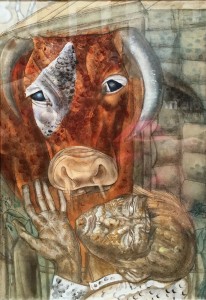 Борис Григорьев - Мальчик с коровой, 1935 (бумага, смешанная техника)
