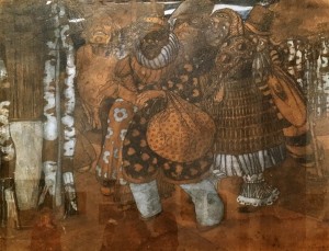 Борис Григорьев - Прохожие, 1911 (картон, коричневая бумага, графитный карандаш, белила)