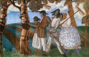 Борис Григорьев - С работы, 1913 (картон, гуашь)