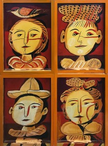 Александр Задорин - диптих 'Лица', левая створка, (дерево, темпера, лак), 1991