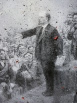 Чжан Хуань - Октябрьская революция, 2019 (холст, пепел) фрагмент