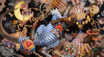 Иллюстрация к книге — цирковой сказке 'БОМ-БОМ-БОМ' (акварель, темпера, карандаш, бумага), 2018