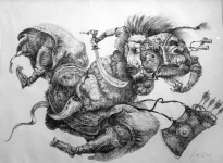 Даши Намдаков — Воин в маске, 2012 (уголь, холст)