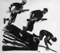 А. Дейнека - Иллюстрация к роману А. Барбюса 'Огонь', 1928 (бумага, черная акварель, тушь)
