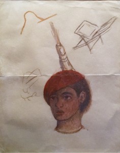 Фрида Кало - Автопортрет в красном берете, 1932 (бумага, цветной карандаш. Музей Долорес Ольмедо)