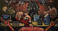 Юрий Медведев - Разнотолки мнений, 1996 (фанера, холст, левкас, масло)
