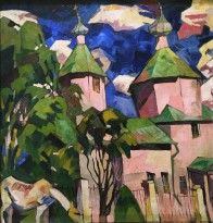 А. В. Лентулов - Белая церковь, розовая лошадь, 1920 г. (холст, масло)