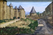 А. П. Остроумова-Лебедева - Башни внутренней стены. Каркасон, 1914 (бумага, акварель)