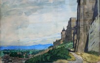 А. П. Остроумова-Лебедева - Вид на Пиренеи (Каркасон), 1914 (бумага, смешанная техника)