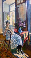Сергей Луппов - Портрет О. С. Лупповой с сиренью, 1920 (холст, масло) ГРМ