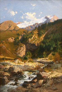 Лоран Гюеталь - Поток Чалвачере, ледники Трабучет и Мейе, 1888 (холст, масло).