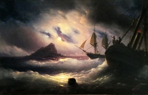 Иван Айвазовский - Гибралтар ночью, 1844 (холст, масло)