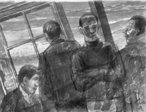 Кузьма Петров-Водкин - Кафе, 1925 (бумага, тушь, губка)