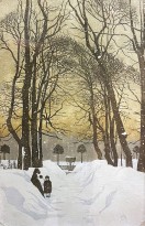 Анна Остроумова Лебедева — Летний сад зимой, 1902 (цветная ксилография)