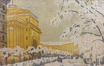 Анна Остроумова-Лебедева — Адмиралтейство под снегом, 1909 (ксилография, 4 доски)