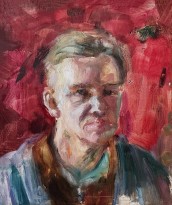 Сергей Романович — Автопортрет на красном фоне, 1950-е (холст, масло)