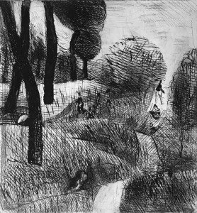 Валентин Громов - Уголок парка, 1960. Офорт.