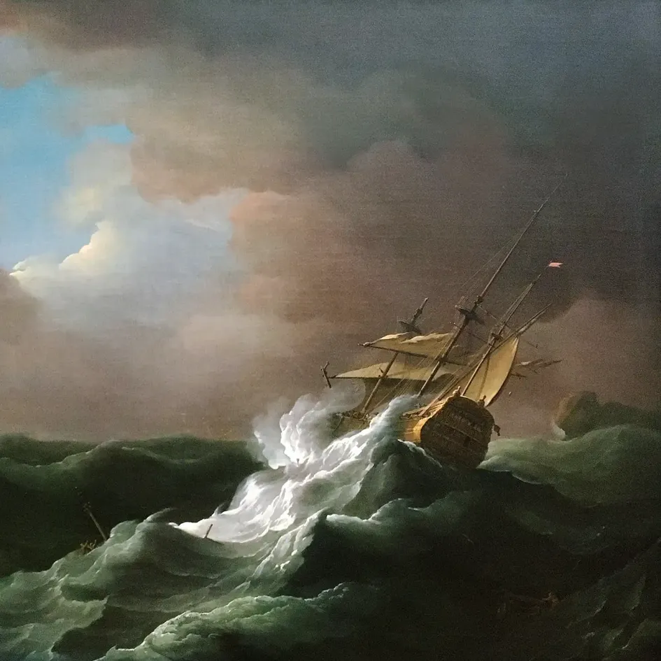 Питер Монами — Корабли в бедственном положении во время шторма ок. 1720–30 (холст, масло)
