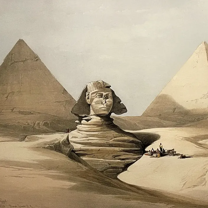 Дэвид Робертс, Луи Хаге — Великий Сфинкс, пирамиды Гизы, 1846 (Тонированная и вручную раскрашенная литография)