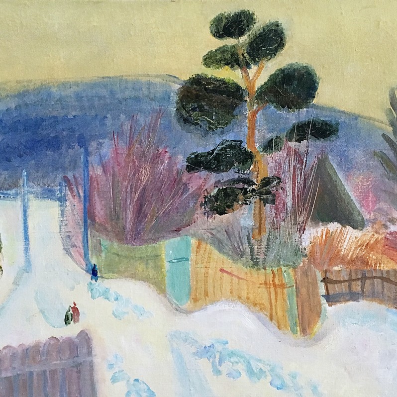 Стерлигов В. В. - Зимний пейзаж с сосной, 1958 (хоолст, масло)