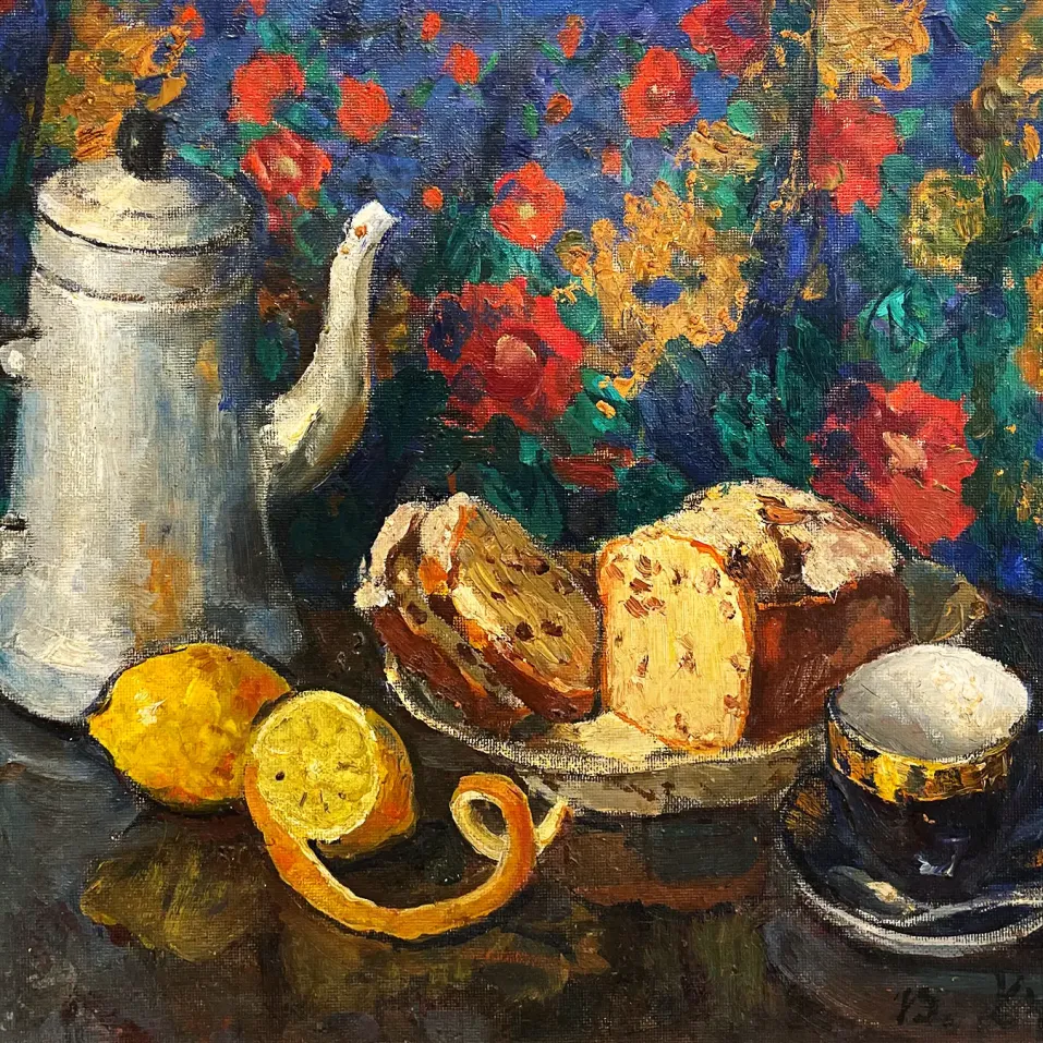 В.Д. Худобко — Натюрморт с кексом, 1991 (холст, масло)