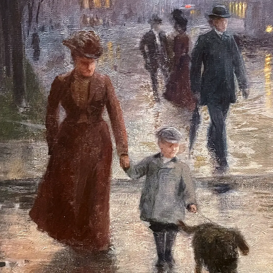 Роберт Кёлер — Дождливый вечер на Хеннепин-авеню, около 1902, фрагмент (холст, масло)