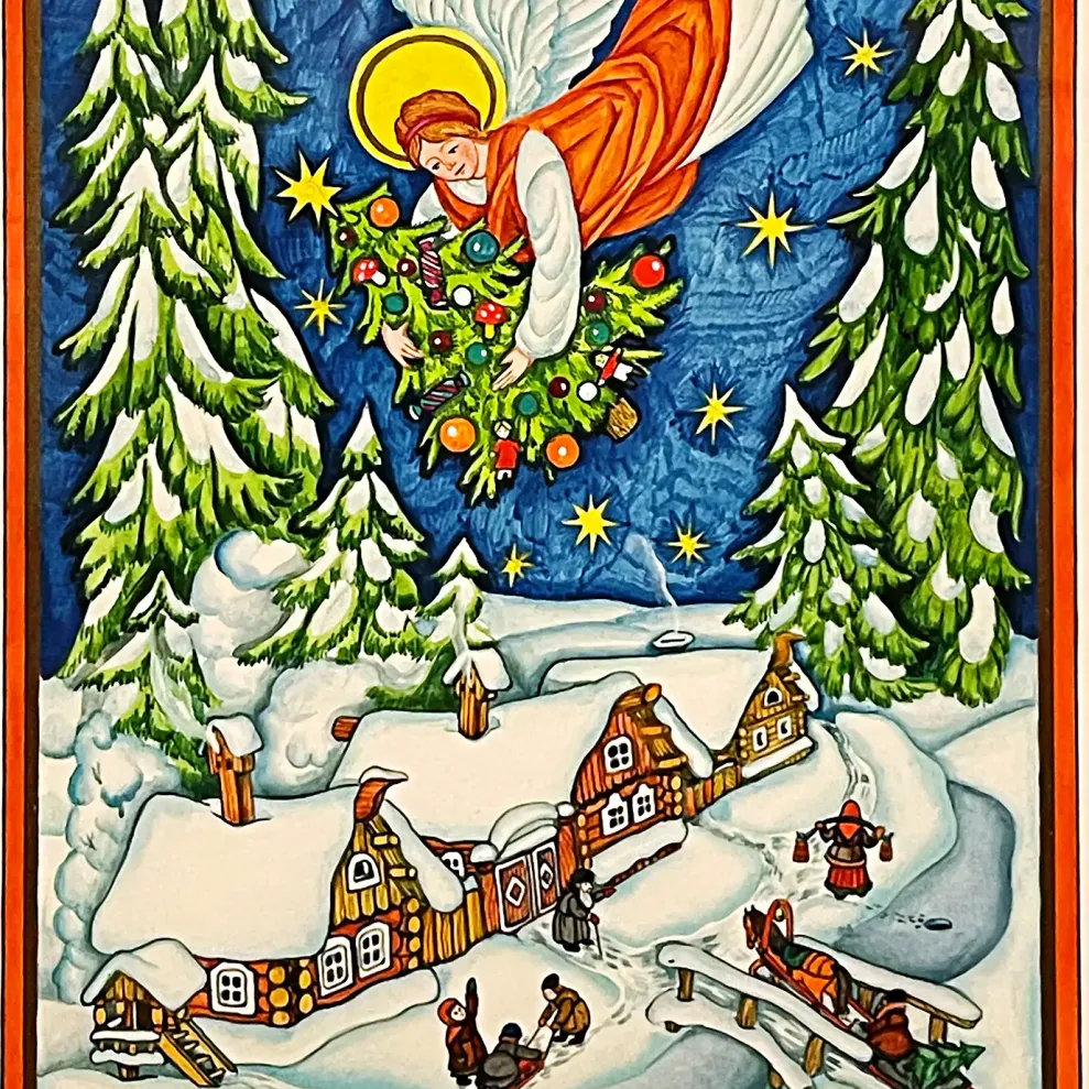 Надежда Глазунова — Ангел с рождественской ёлкой, 1994 (акварель, гуашь, перо и тушь)