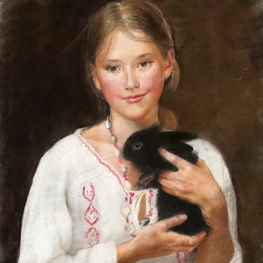 Наталья Милашевич — Кристина с кроликом, 2019 (бумага, пастель)