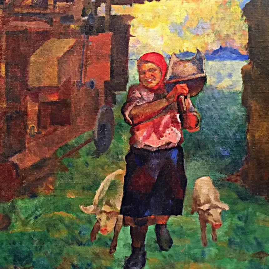 Николай Ионин — Свинарка с поросятами, 1930 (холст, масло)