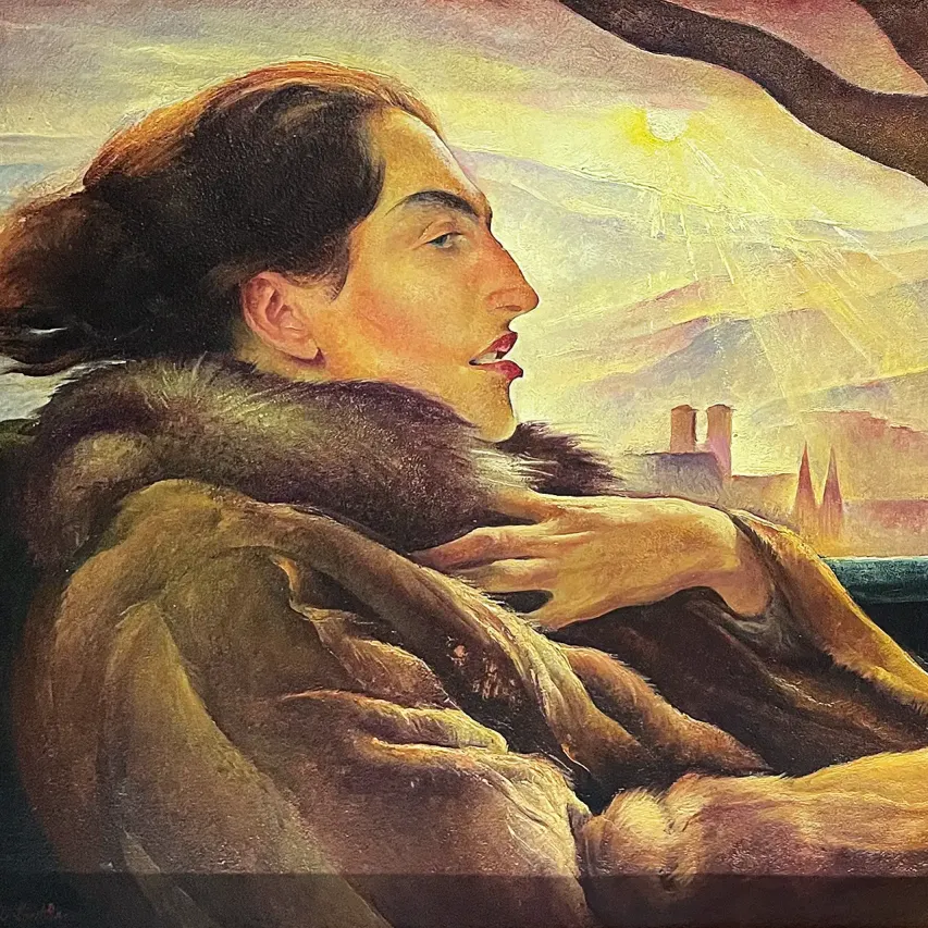 Альберт Биркле — Женщина в открытом автомобиле, 1925 (холст, картон)