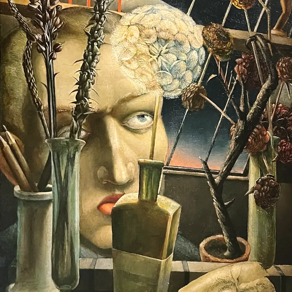 Вильгельм Хайзе — Сцена в мастерской. Автопортрет, 1926 (масло на деревянной панели)