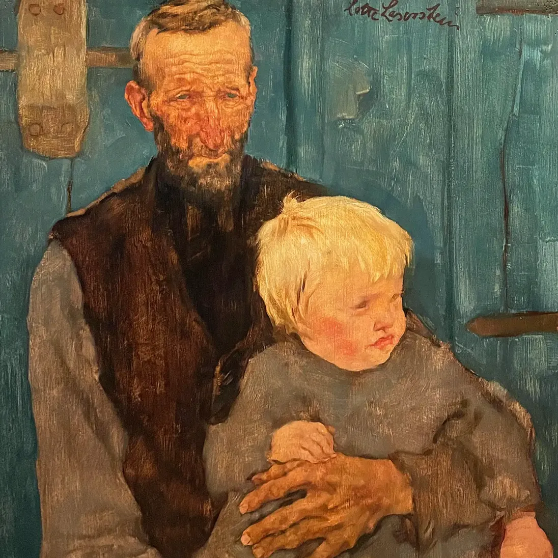 Лотте Лазерштайн — Старик с ребёнком на коленях, 1932 (масло на деревянной панели)