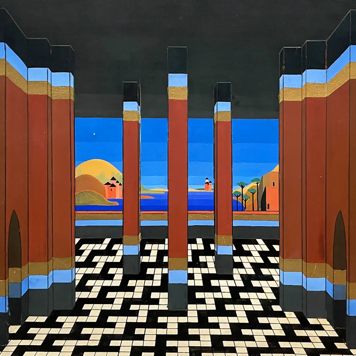 Саша Видерхольд — Сценография - зал романского замка, 1929–30 (гуашь и бронзовая краска на картоне)