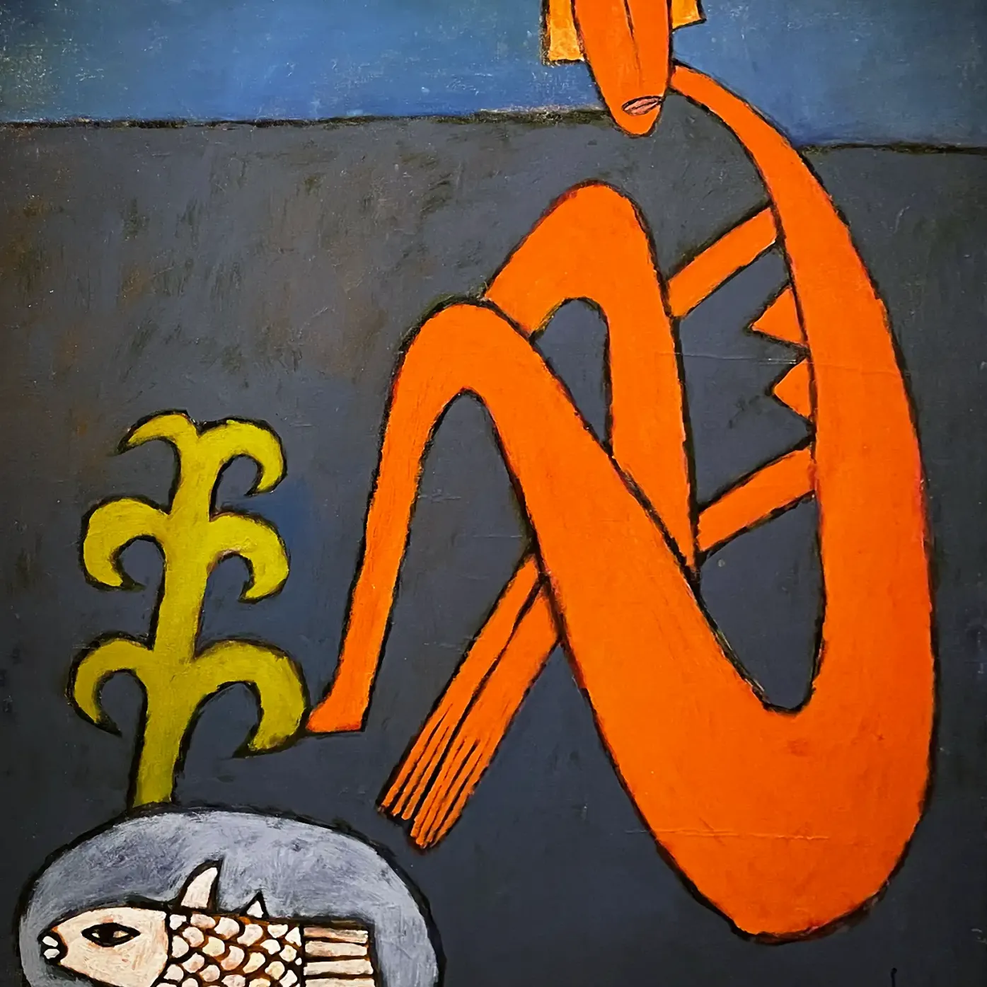 Олег Николаенко — Женщина (Сидящая и рыба), 1998 (холст, масло)