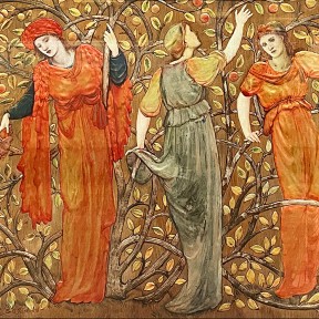 Эдвард Коли Берн-Джонс — Фриз - Восемь женщин, собирающих яблоки, 1876 (дерево, масло)