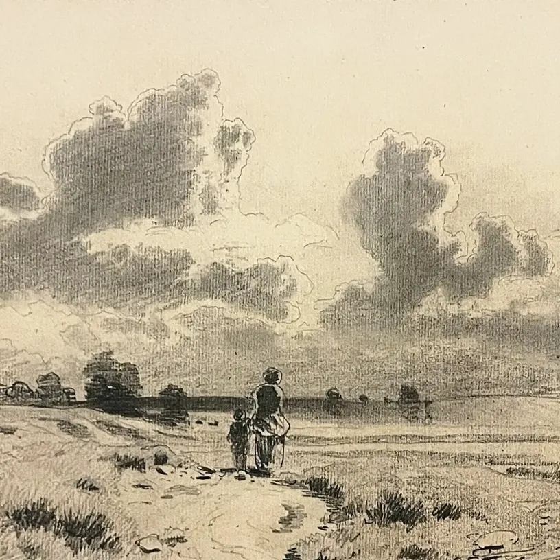Фёдор Васильев — На прогулке, 1867-1869 (бумага, графитный карандаш, растушка)